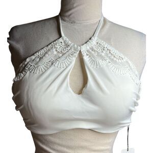 A.Che Britta Halter Bikini Top in White Bora Bora NWT 32C/34B/36A